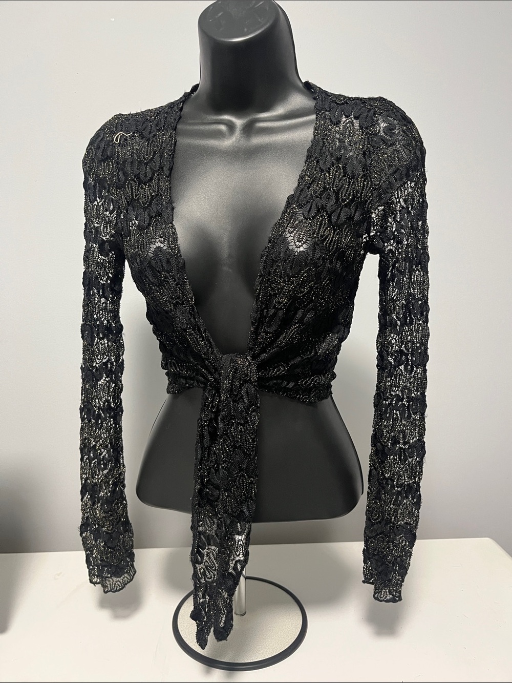 Worthington Black Lace Tie-Front Blouse